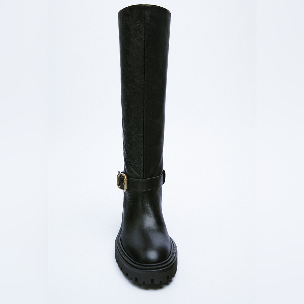 ZARA LEATHER BOOTS WITH BUCKLE US 6.5 - Picture 6 of 15